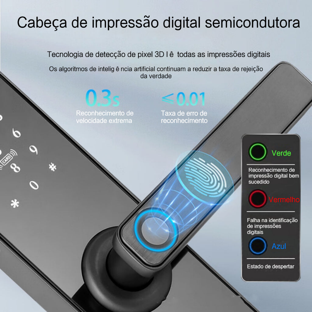 Fechadura Digital Eletronica Inteligente com Biometria, Touch e Wi-Fi - Impressão Digital Segura, Instalação Fácil