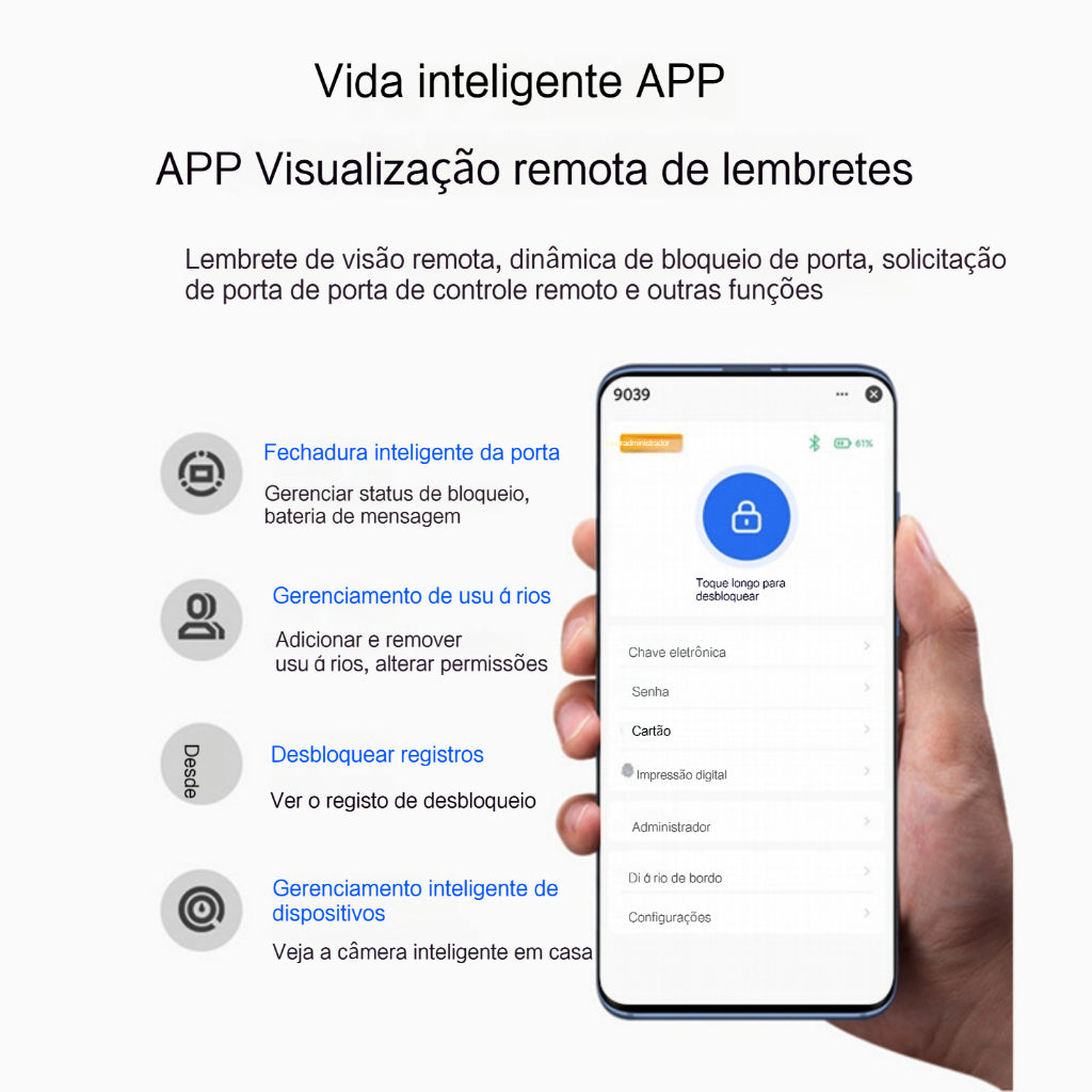 Fechadura Digital Eletronica Inteligente com Biometria, Touch e Wi-Fi - Impressão Digital Segura, Instalação Fácil