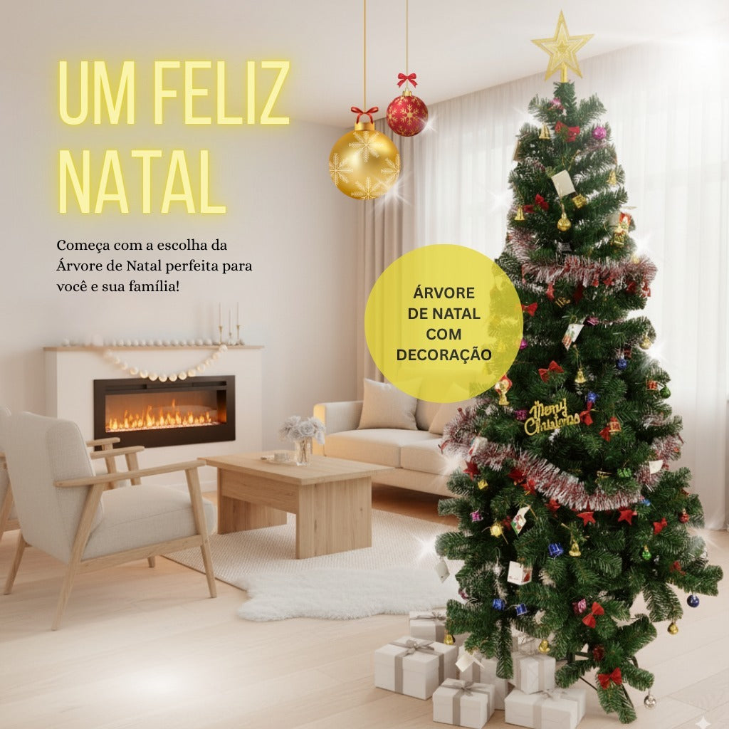 Árvore de Natal Completa com Kit de Decoração – 150 cm 450 Galhos ou 180 cm 540 Galhos