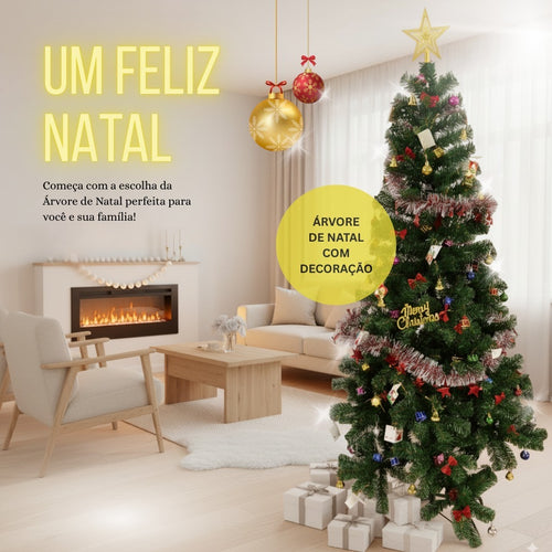 Árvore de Natal Completa com Kit de Decoração – 150 cm 450 Galhos ou 180 cm 540 Galhos