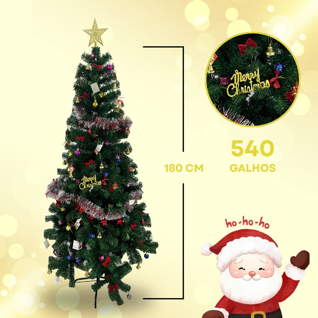 Árvore de Natal Completa com Kit de Decoração – 150 cm 450 Galhos ou 180 cm 540 Galhos