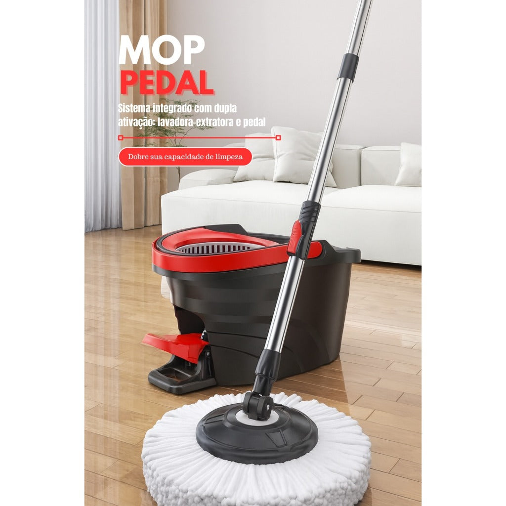 Mop Pedal Giratórico 11L com Centrífuga Inox e 2 Refis – Limpeza Sem Esforço