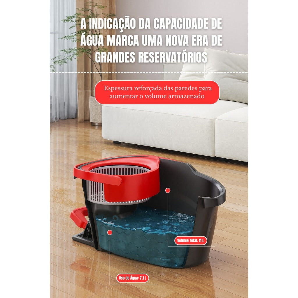 Mop Pedal Giratórico 11L com Centrífuga Inox e 2 Refis – Limpeza Sem Esforço