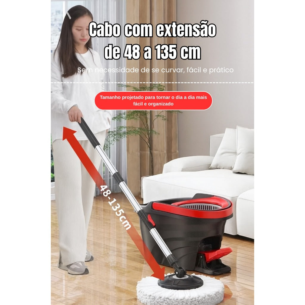 Mop Pedal Giratórico 11L com Centrífuga Inox e 2 Refis – Limpeza Sem Esforço