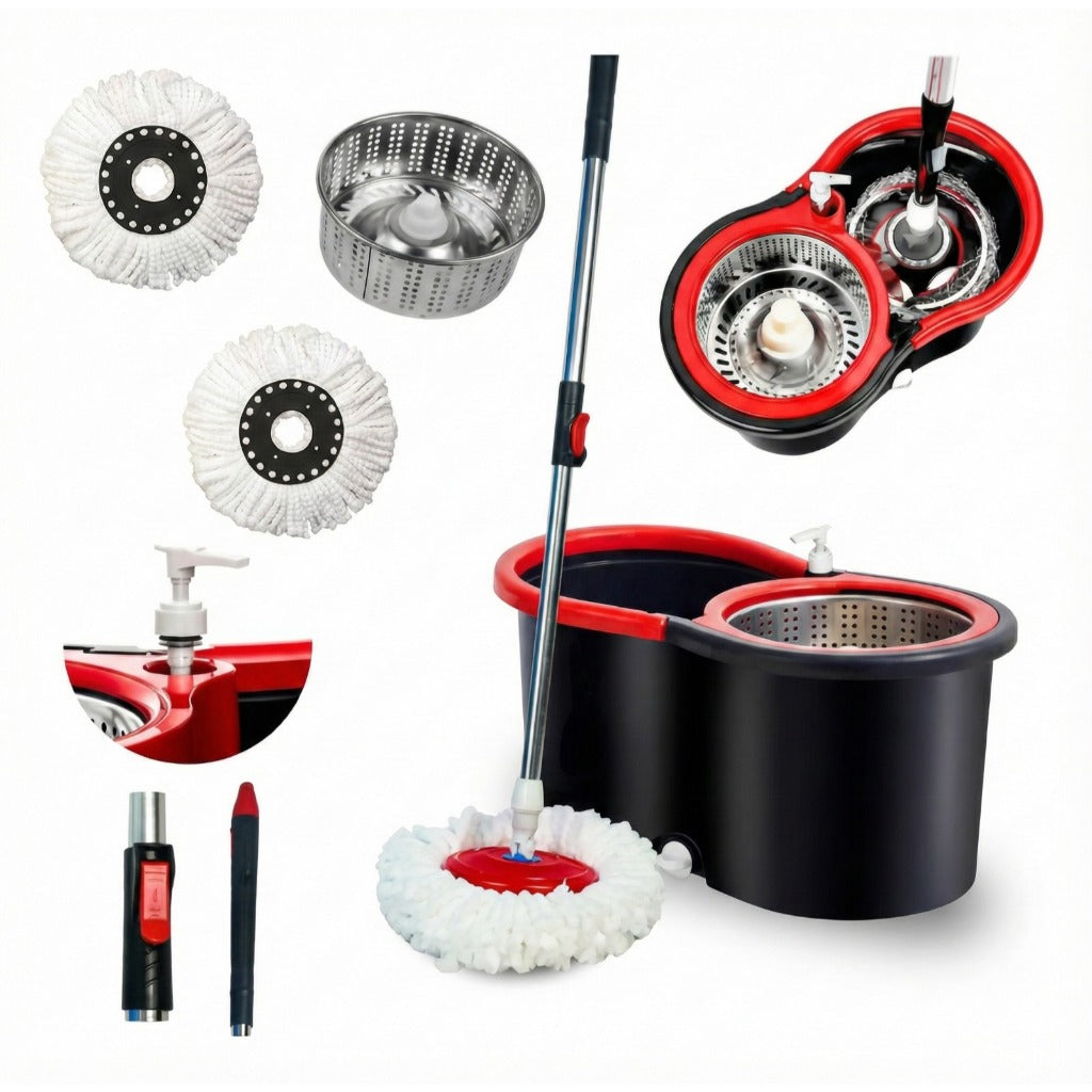 Mop 360° Giratório Inox com Dispenser e Refil de Microfibra