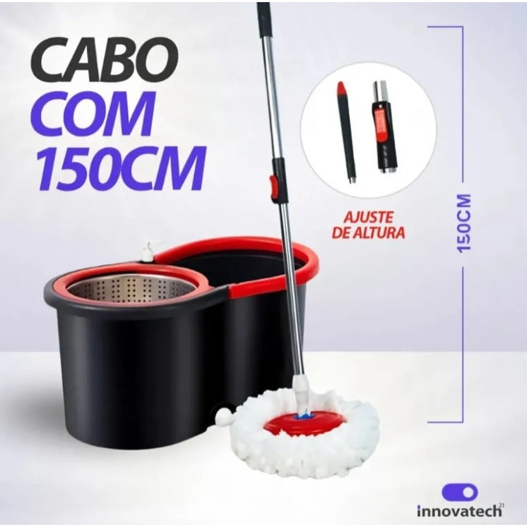 Mop 360° Giratório Inox com Dispenser e Refil de Microfibra