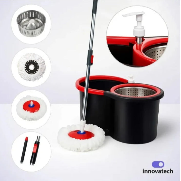 Mop 360° Giratório Inox com Dispenser e Refil de Microfibra