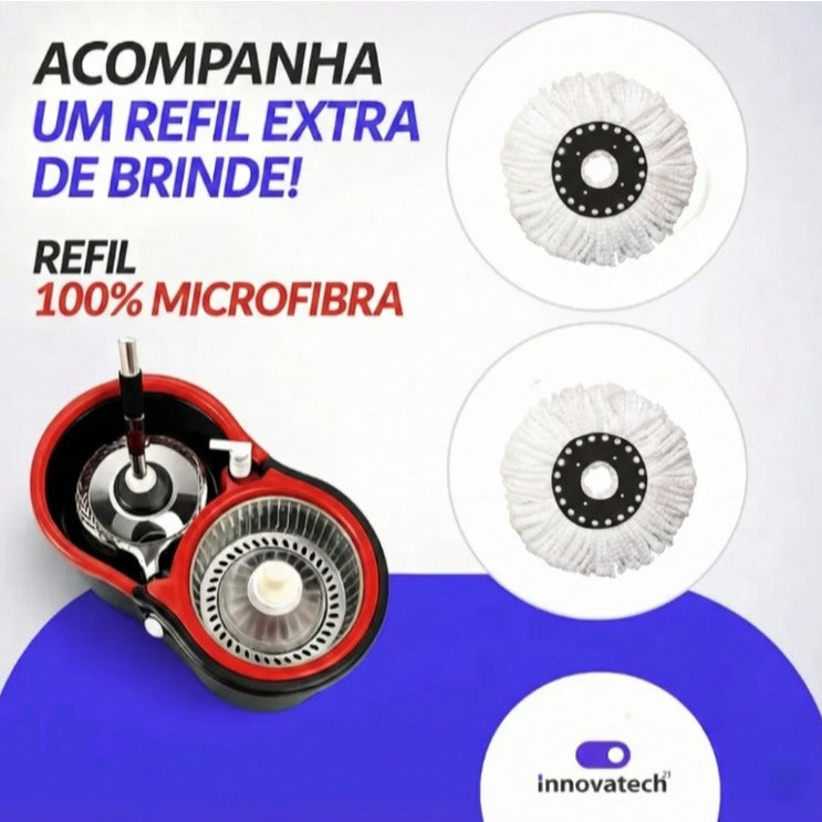 Mop 360° Giratório Inox com Dispenser e Refil de Microfibra