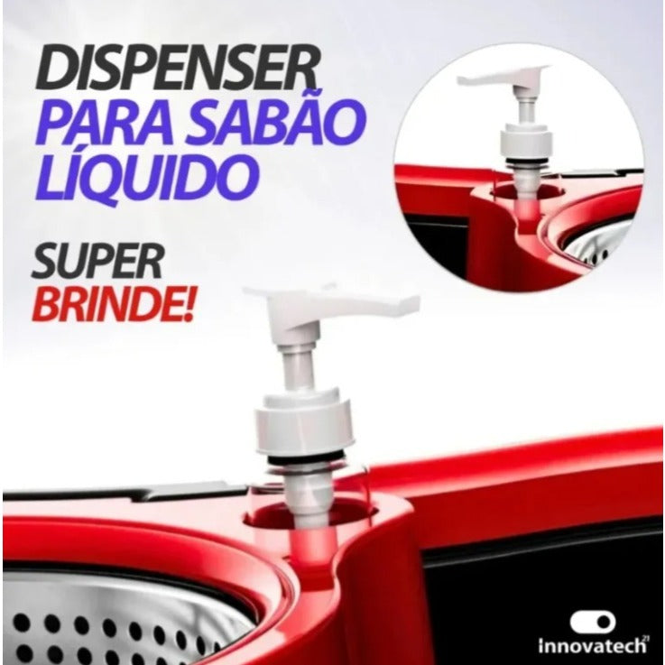 Mop 360° Giratório Inox com Dispenser e Refil de Microfibra