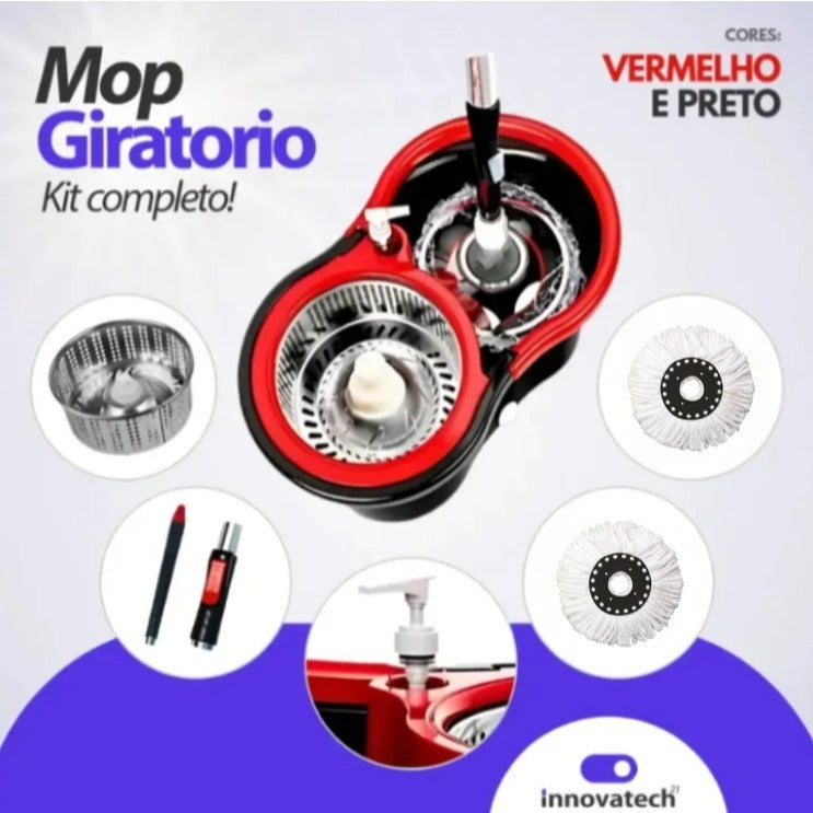 Mop 360° Giratório Inox com Dispenser e Refil de Microfibra