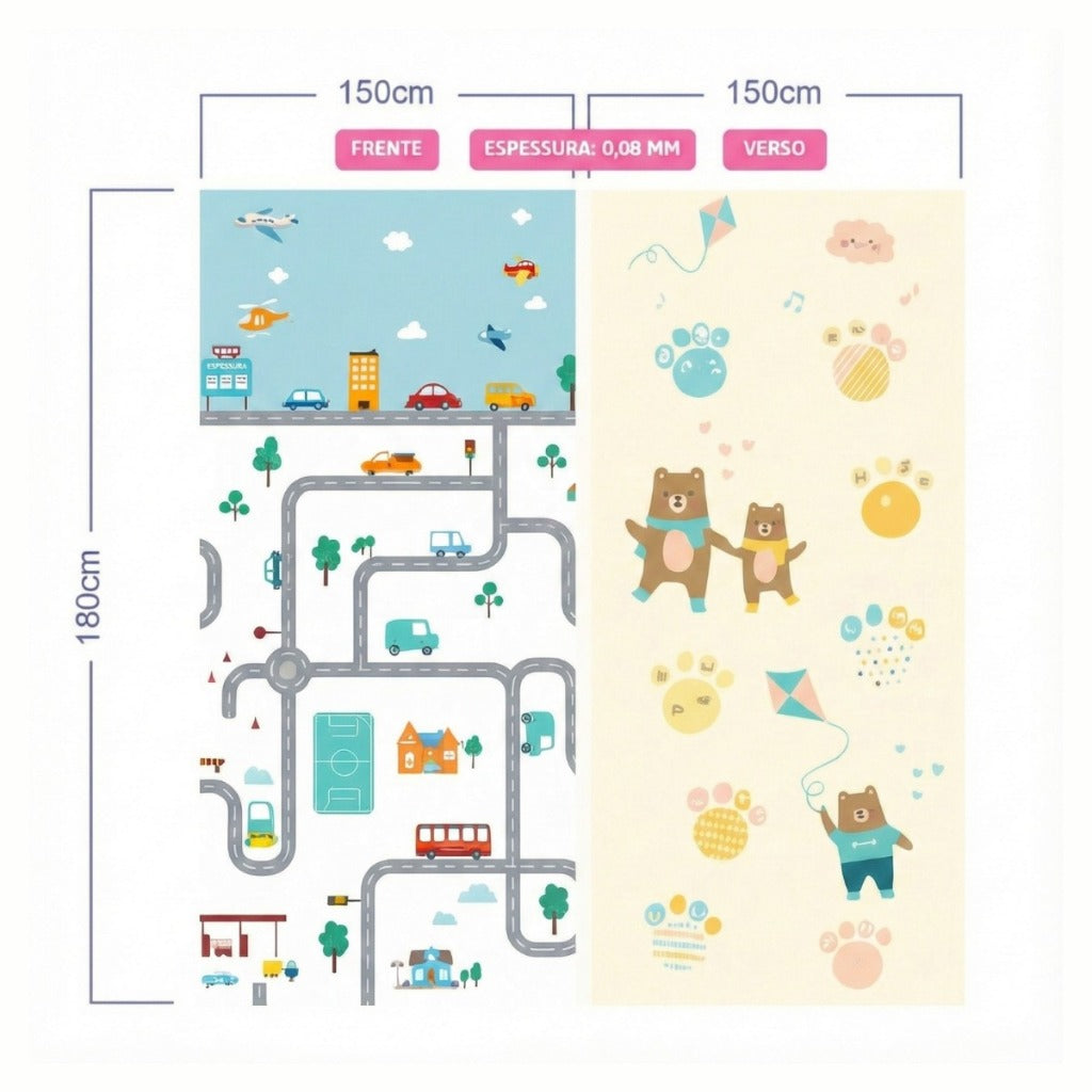 Tapete Tatame Infantil Emborrachado Dupla Face 2*1.5M/1.8*1.5M 1mm Térmico e Antiderrapante