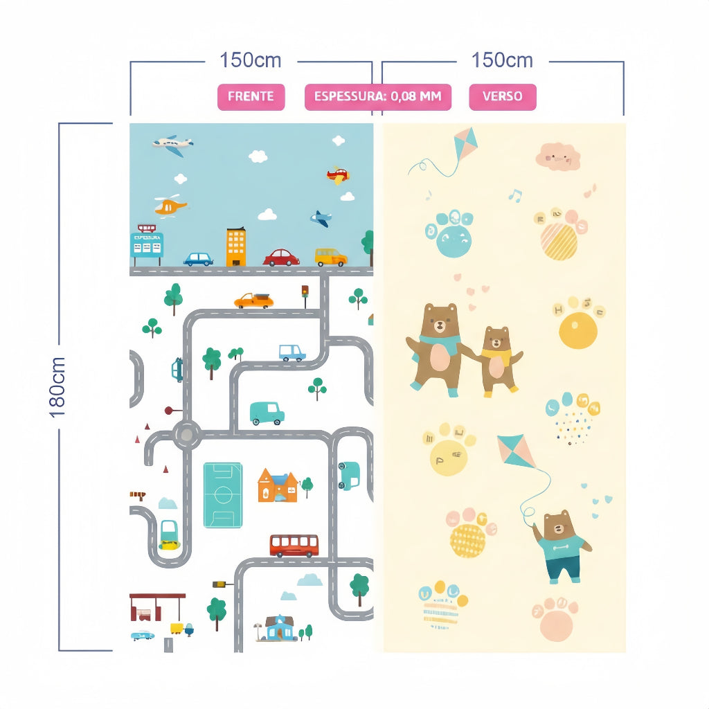 Tapete Tatame Infantil Emborrachado Dupla Face 2*1.5M/1.8*1.5M 1mm Térmico e Antiderrapante