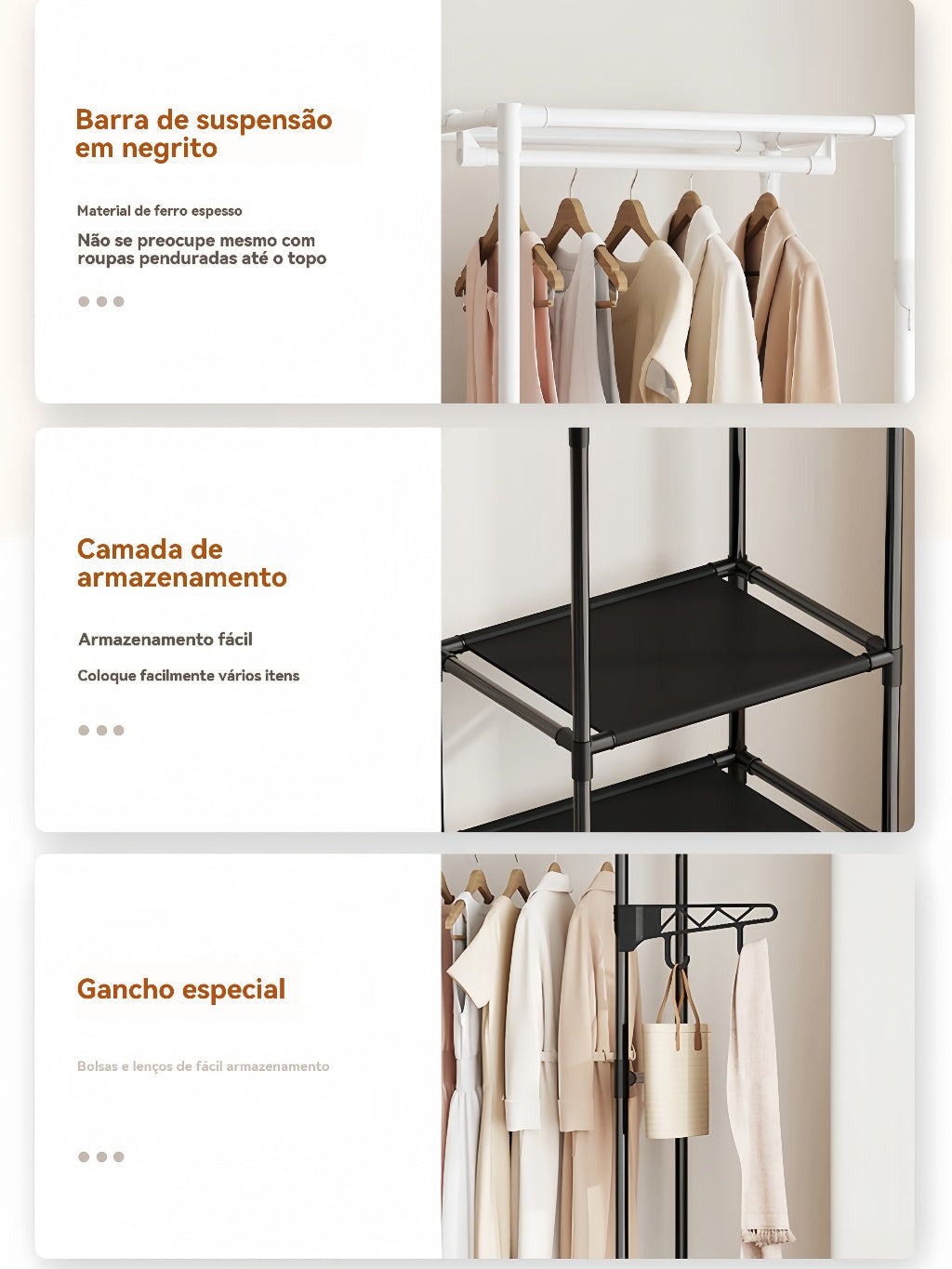 Arara Roupeiro Guarda Roupa Grande Portátil Cabideiro Sapateira Organizador Multiuso Roupas Sapatos