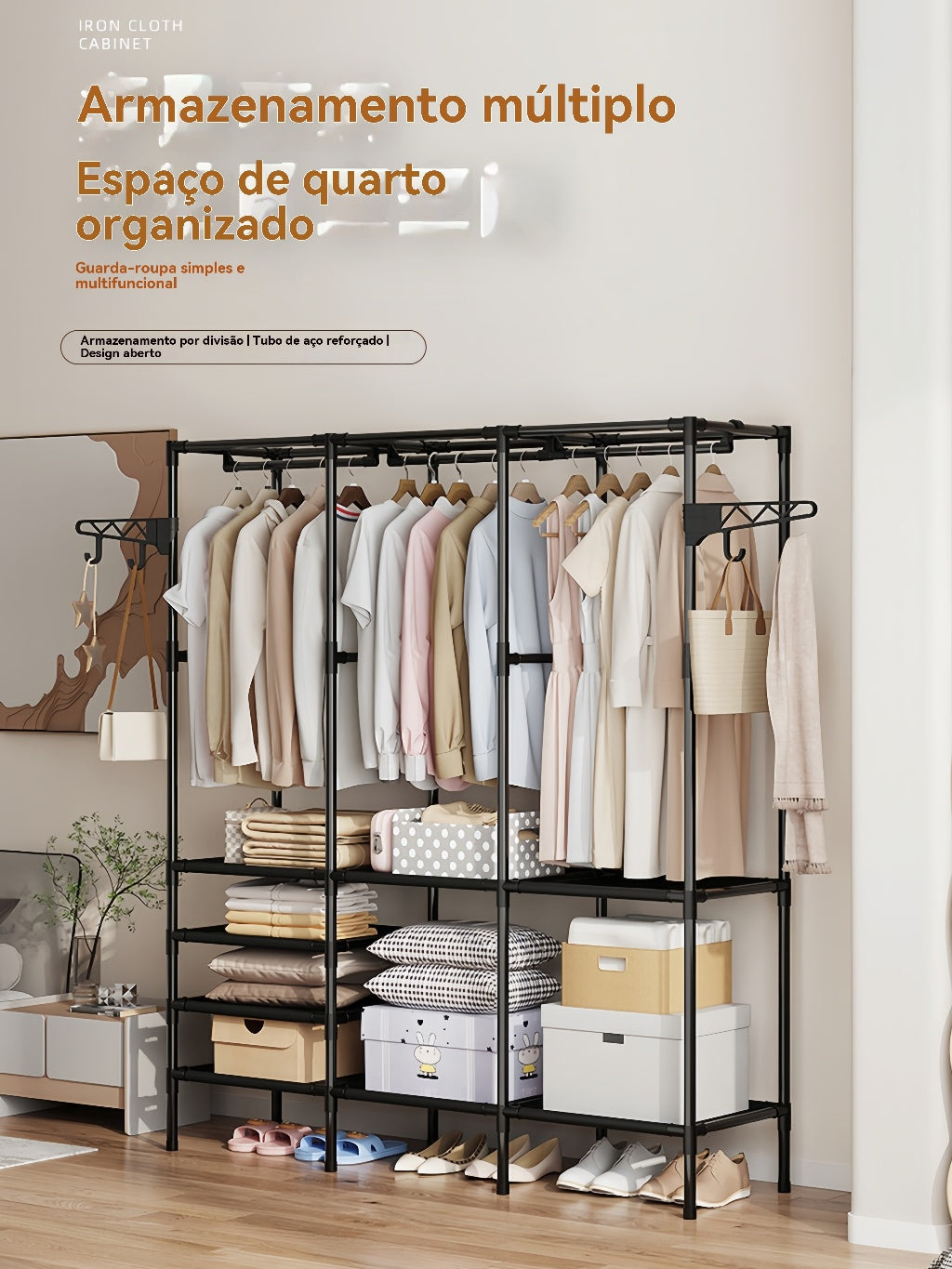 Arara Roupeiro Guarda Roupa Grande Portátil Cabideiro Sapateira Organizador Multiuso Roupas Sapatos