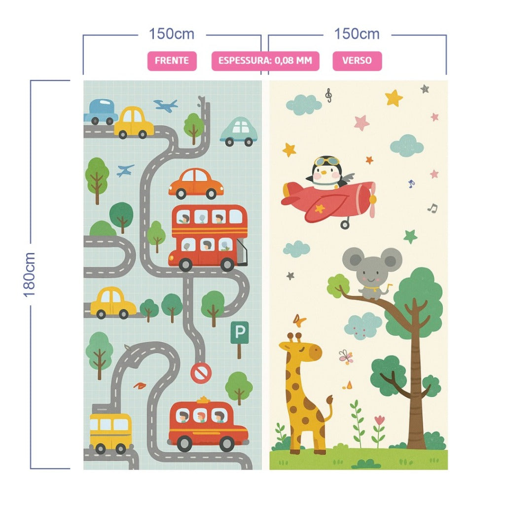 Tapete Tatame Infantil Emborrachado Dupla Face 2*1.5M/1.8*1.5M 1mm Térmico e Antiderrapante