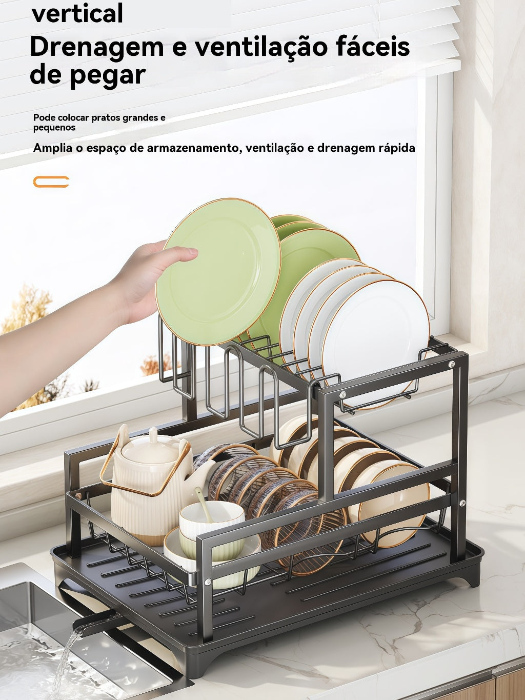 Escorredor de Louças Rack Aço Carbono Organizador Preto