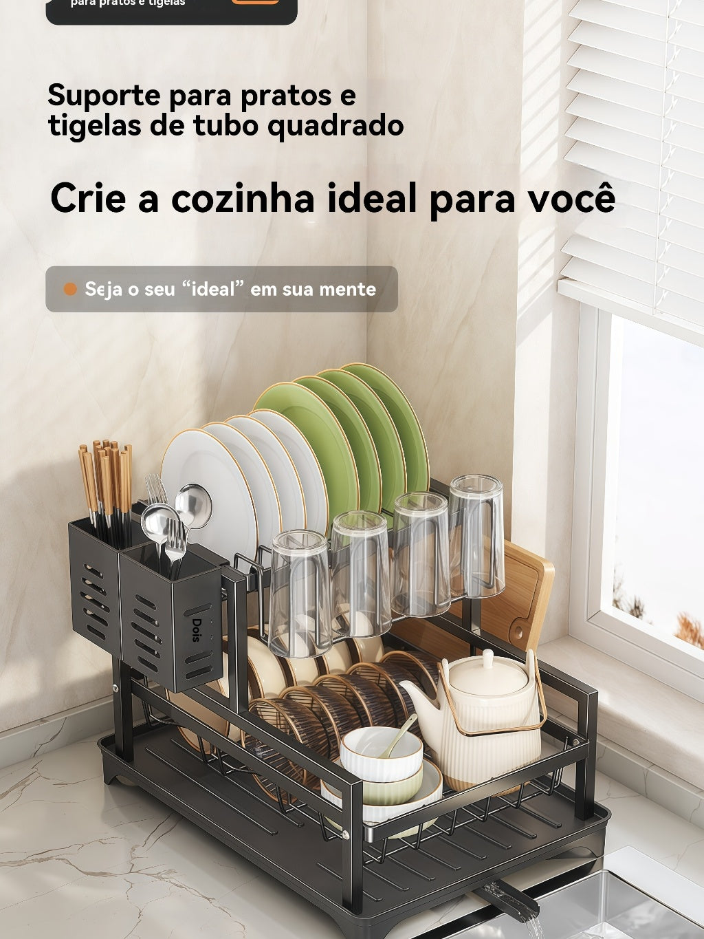 Escorredor de Louças Rack Aço Carbono Organizador Preto