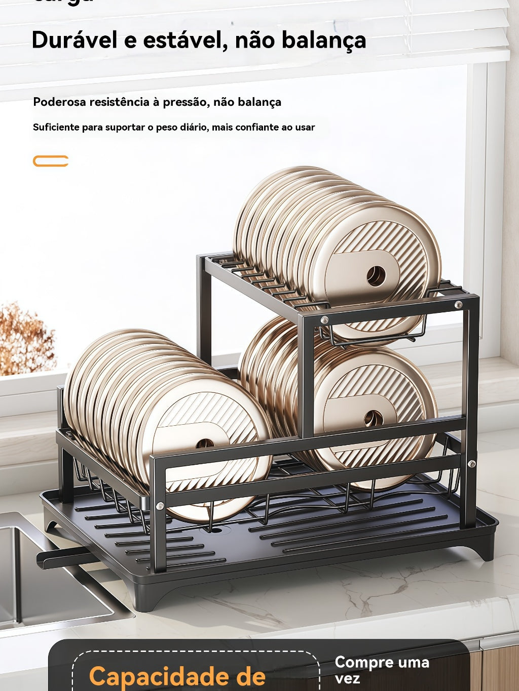 Escorredor de Louças Rack Aço Carbono Organizador Preto