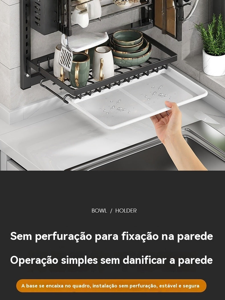 Escorredor Organizador De Louça Para Parede 2 Andares Em Aço Inox