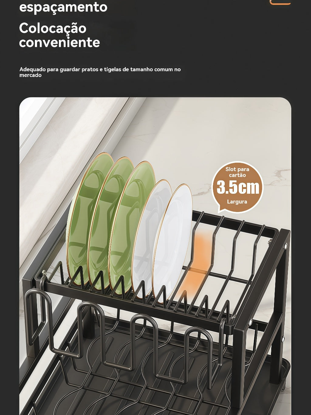 Escorredor de Louças Rack Aço Carbono Organizador Preto