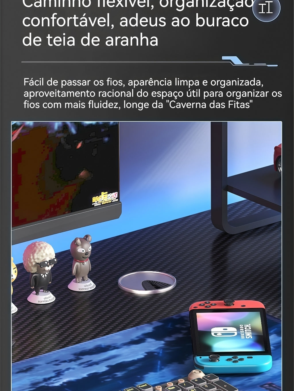 Mesa Gamer para Computador e Jogos Ideal para Estudo e Home Office com porta copos e suporte para fones de ouvido