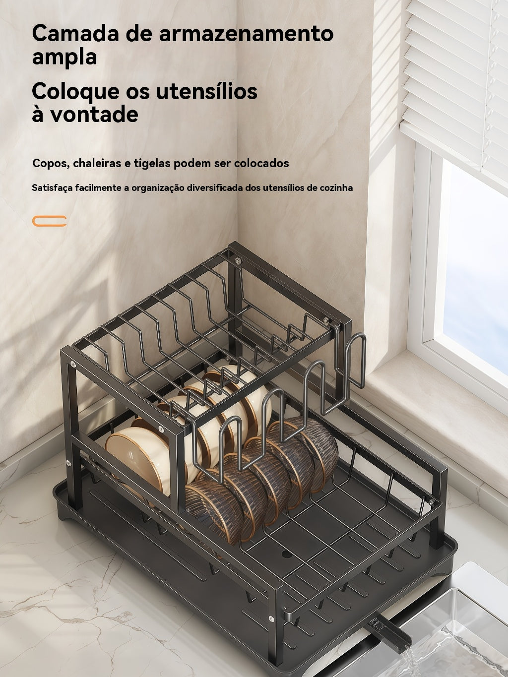 Escorredor de Louças Rack Aço Carbono Organizador Preto
