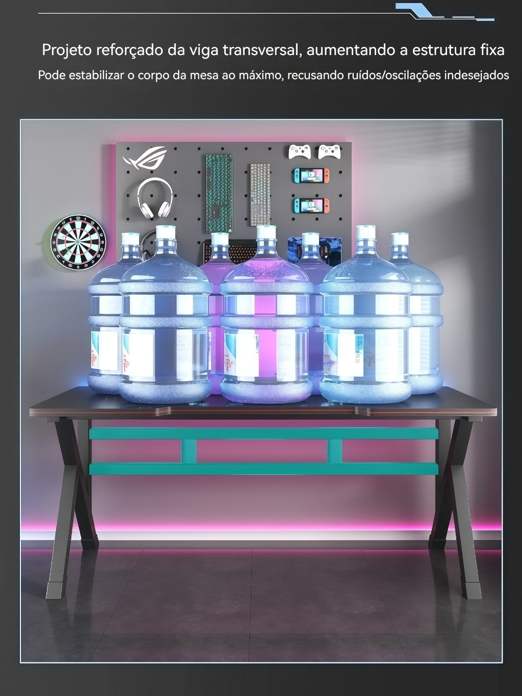 Mesa Gamer para Computador e Jogos Ideal para Estudo e Home Office com porta copos e suporte para fones de ouvido