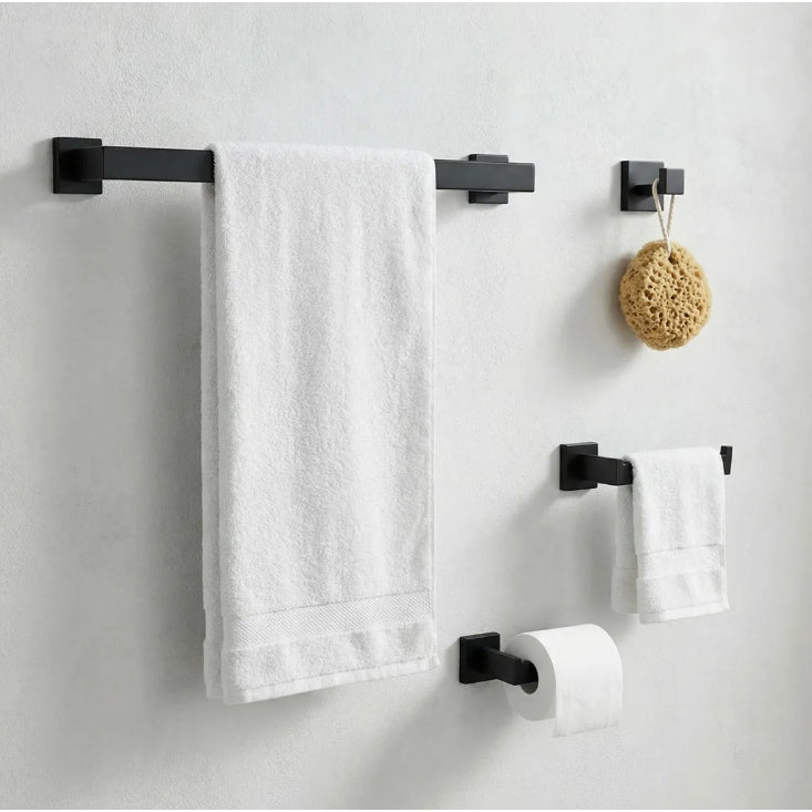 Kit Completo de Acessórios para Banheiro Preto Inox 304 4 Peças Quadrado Luxo