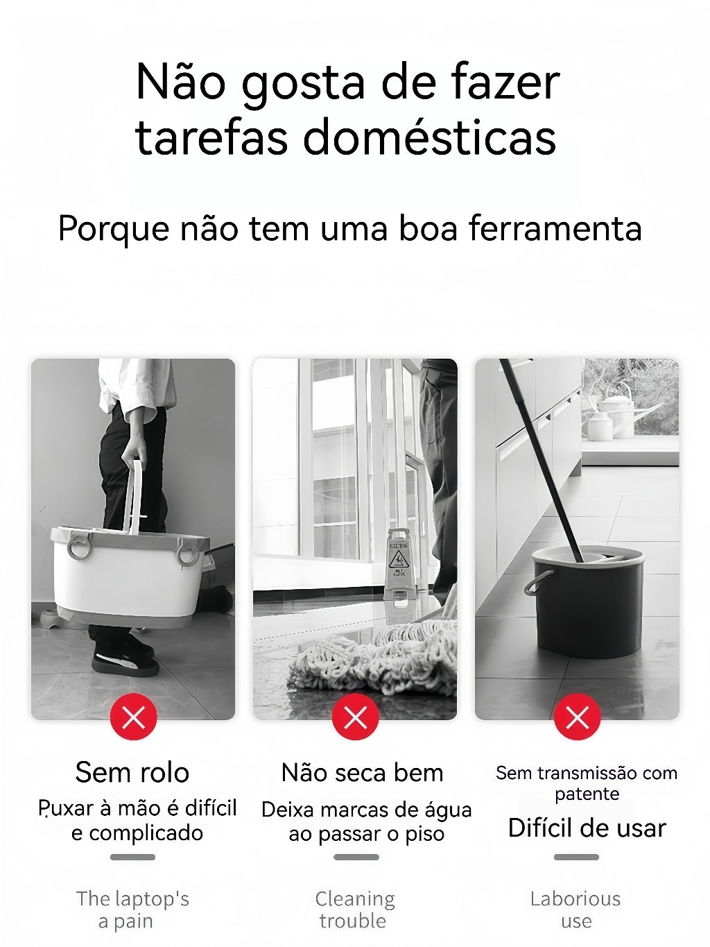 Mop 150cm Giratório 360° com Balde Inox e Rodas + 3 Refis Extras Alta Durabilidade e Limpeza Profunda