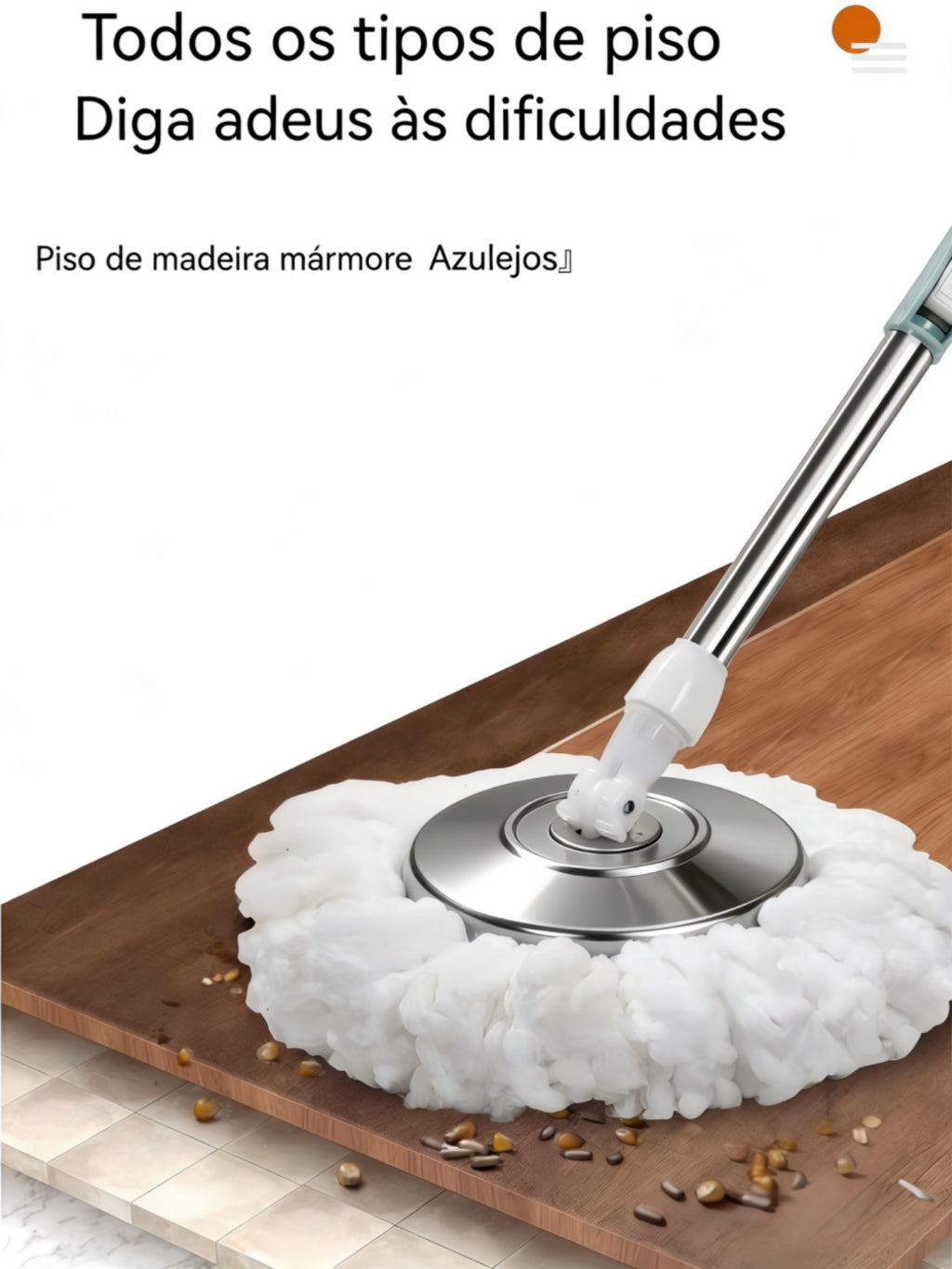 Mop 150cm Giratório 360° com Balde Inox e Rodas + 3 Refis Extras Alta Durabilidade e Limpeza Profunda