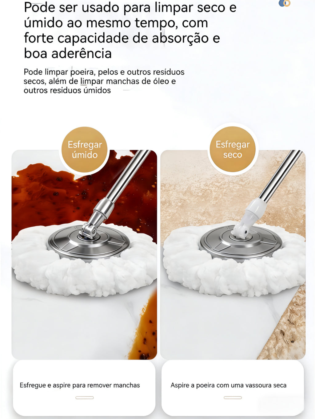 Mop 150cm Giratório 360° com Balde Inox e Rodas + 3 Refis Extras Alta Durabilidade e Limpeza Profunda