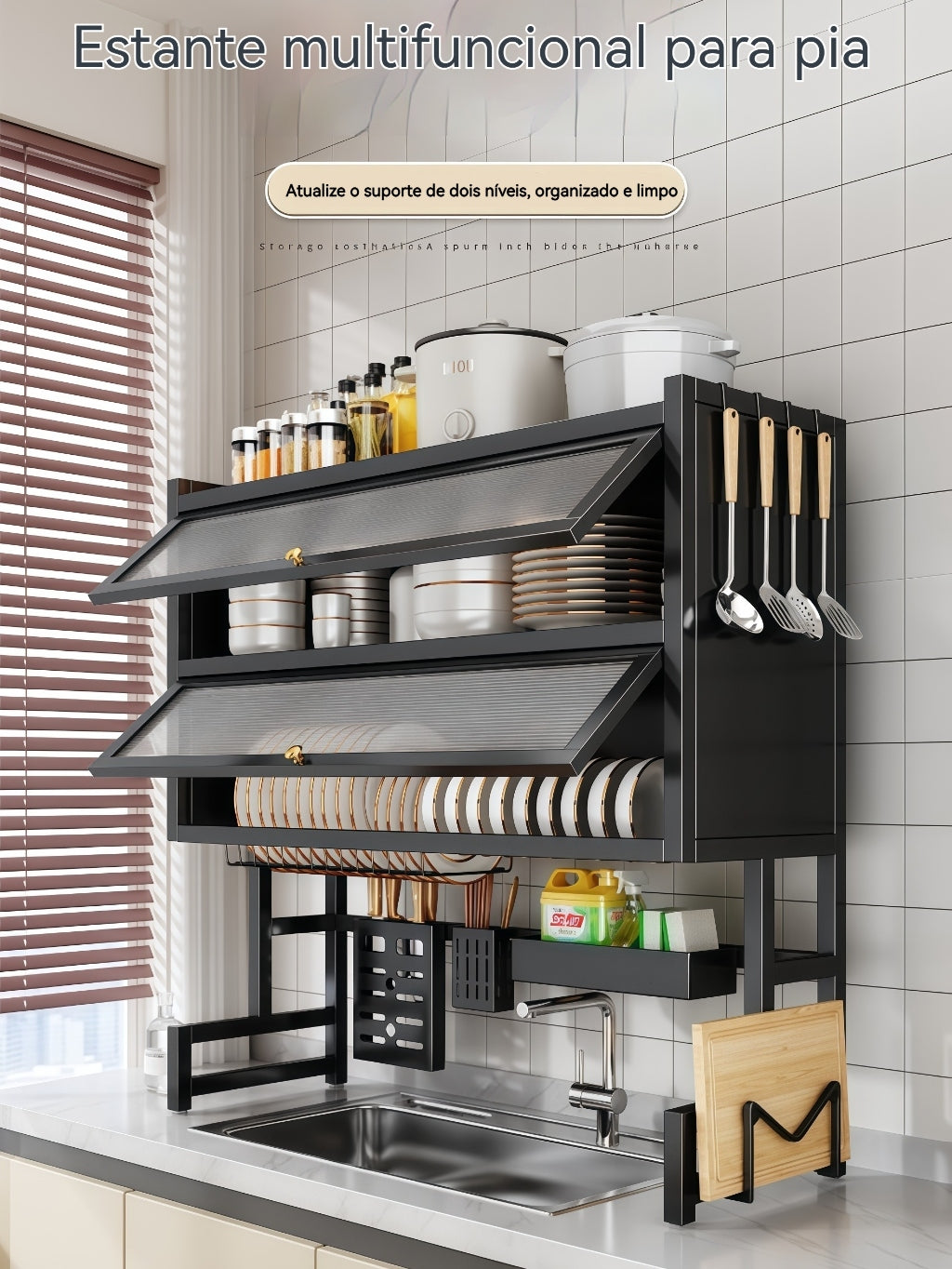Escorredor De Louça 65/85cm Cozinha Suspensa Modula Pia Rack Organizador Estante poeira porta armário