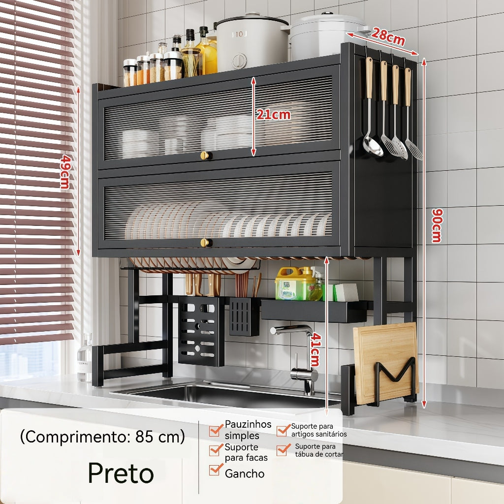 Escorredor De Louça 65/85cm Cozinha Suspensa Modula Pia Rack Organizador Estante poeira porta armário