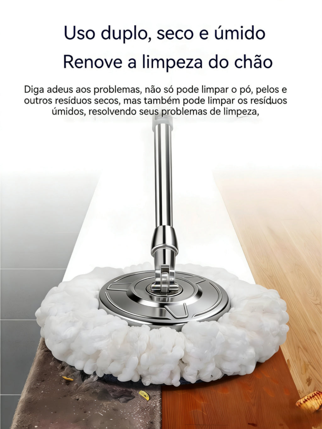 Mop 150cm Giratório 360° com Balde Inox e Rodas + 3 Refis Extras Alta Durabilidade e Limpeza Profunda