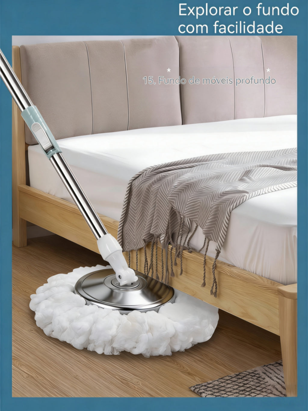 Mop 150cm Giratório 360° com Balde Inox e Rodas + 3 Refis Extras Alta Durabilidade e Limpeza Profunda