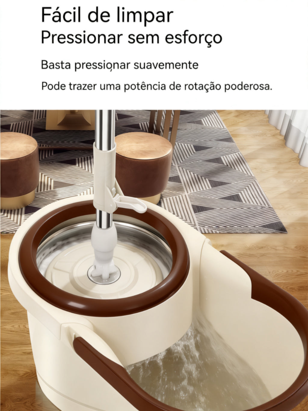 Mop 150cm Giratório 360° com Balde Inox e Rodas + 3 Refis Extras Alta Durabilidade e Limpeza Profunda