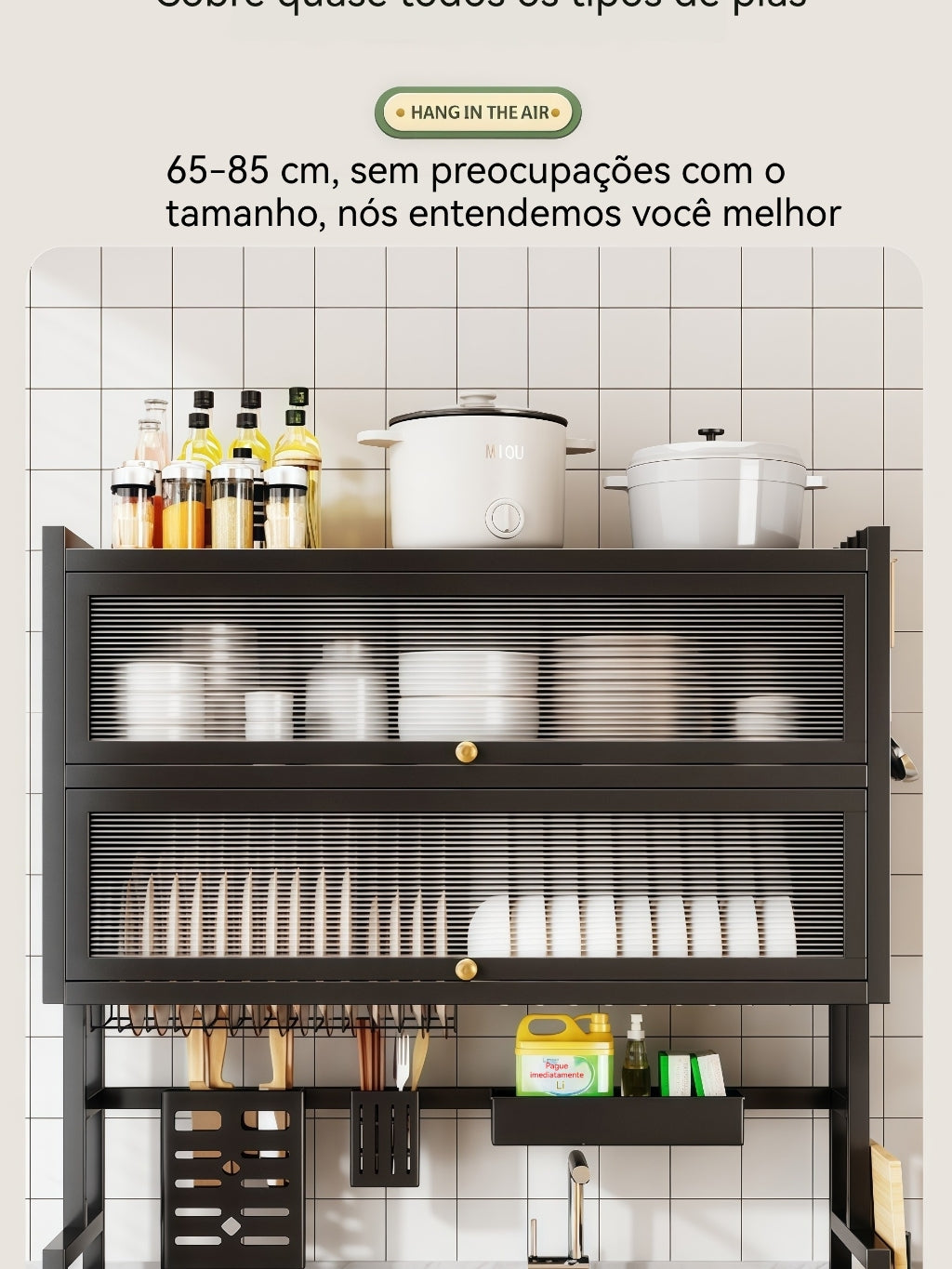 Escorredor De Louça 65/85cm Cozinha Suspensa Modula Pia Rack Organizador Estante poeira porta armário