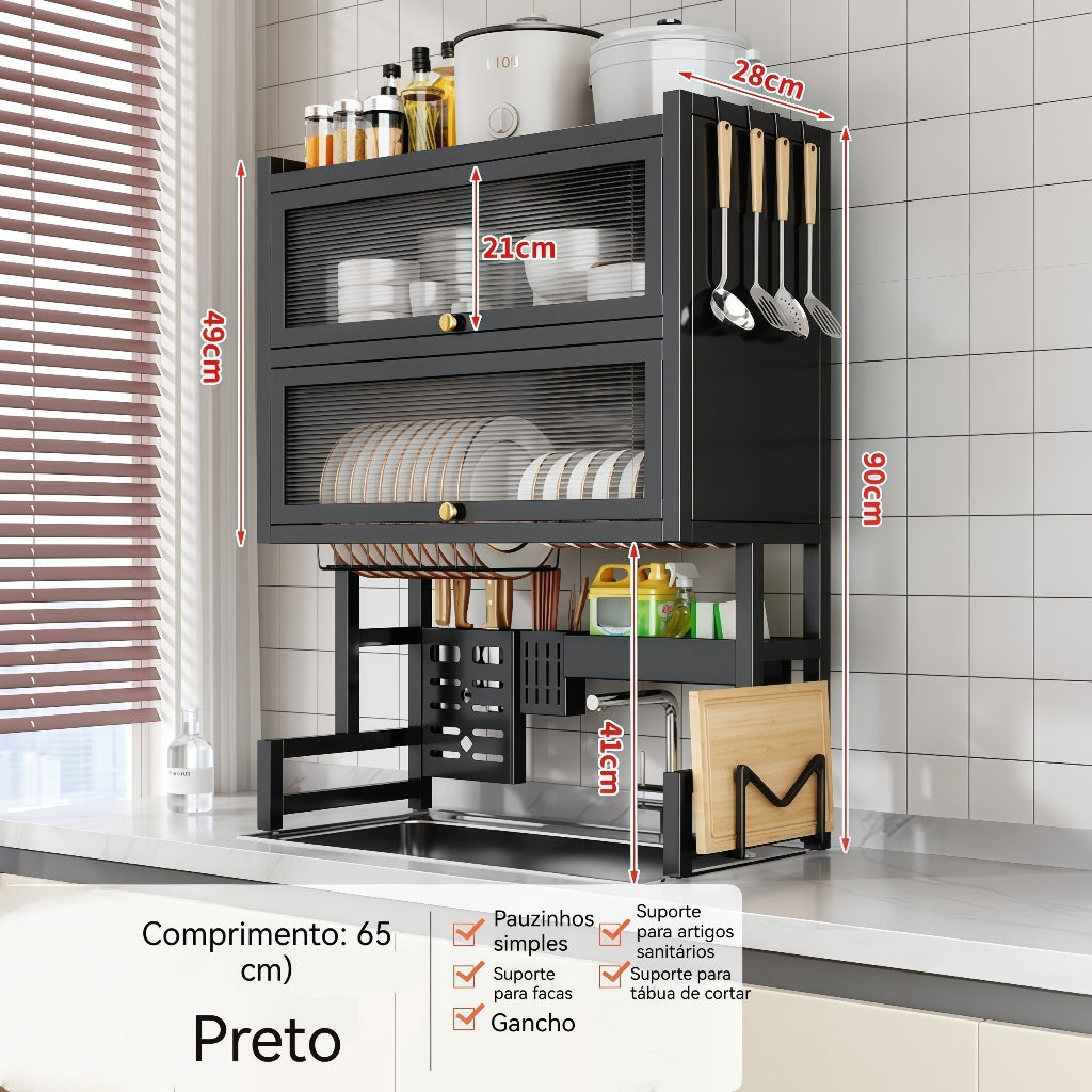 Escorredor De Louça 65/85cm Cozinha Suspensa Modula Pia Rack Organizador Estante poeira porta armário