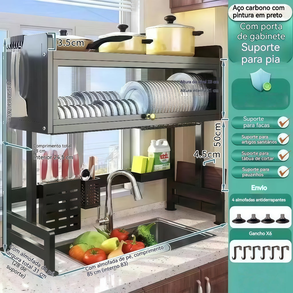 Escorredor De Louça 65/85cm Cozinha Suspensa Modula Pia Rack Organizador Estante poeira porta armário