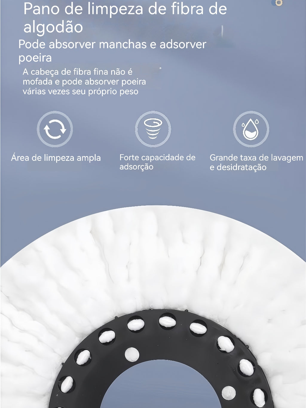 Mop 150cm Giratório 360° com Balde Inox e Rodas + 3 Refis Extras Alta Durabilidade e Limpeza Profunda