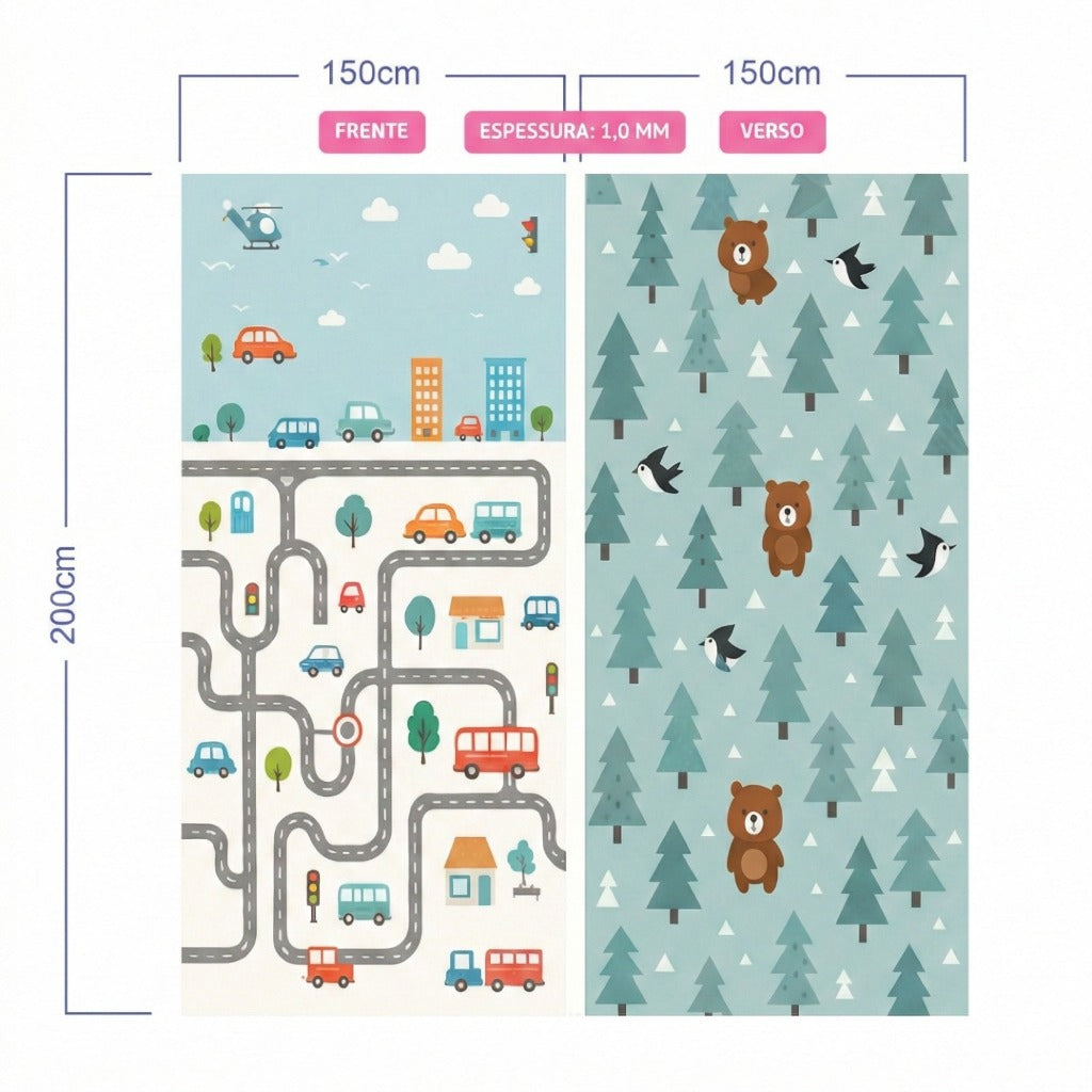 Tapete Tatame Infantil Emborrachado Dupla Face 2*1.5M/1.8*1.5M 1mm Térmico e Antiderrapante