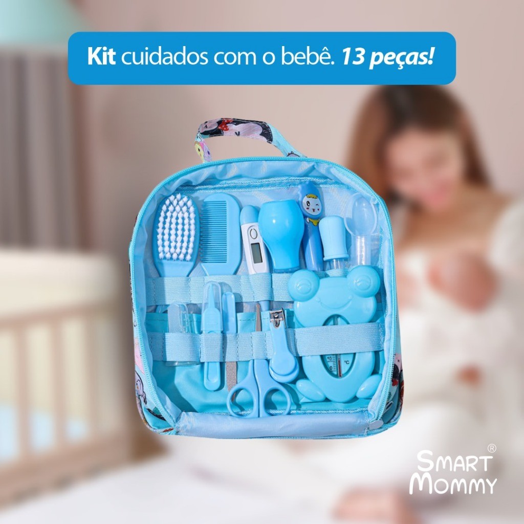 Kit 13 Peças com Bolsa para Higiene, Saúde e Cuidados do Bebê
