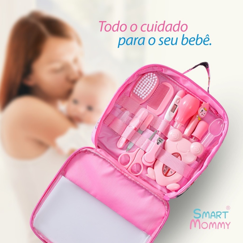 Kit 13 Peças com Bolsa para Higiene, Saúde e Cuidados do Bebê