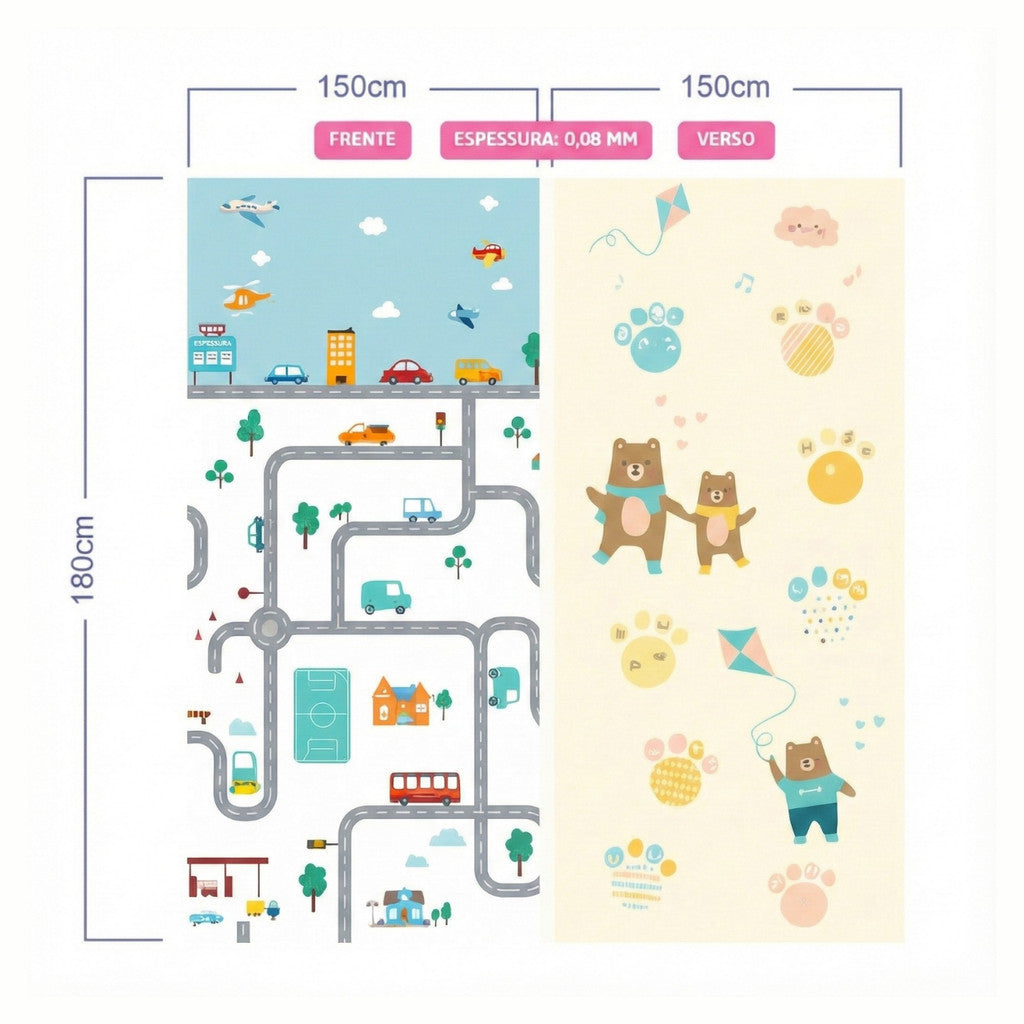 Tapete Térmico Dupla Face 180x150cm – Tatame Infantil Educativo e Confortável
