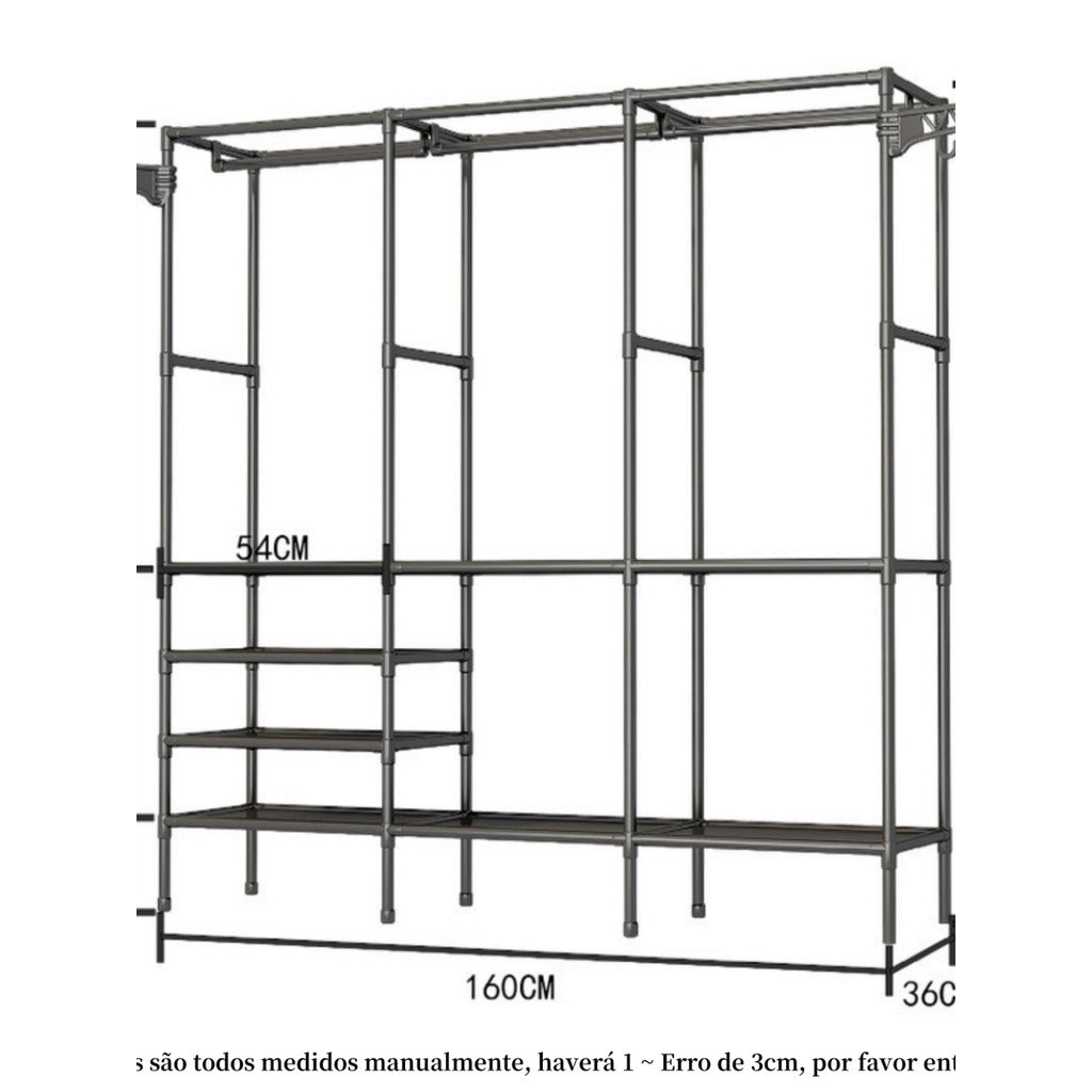 Cabideiro Arara para Chão Organizador Guarda-Roupas com Sapateira Multiuso - Portátil Economiza Espaço