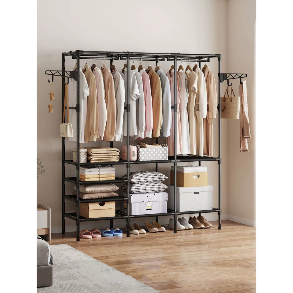 Cabideiro Arara para Chão Organizador Guarda-Roupas com Sapateira Multiuso - Portátil Economiza Espaço