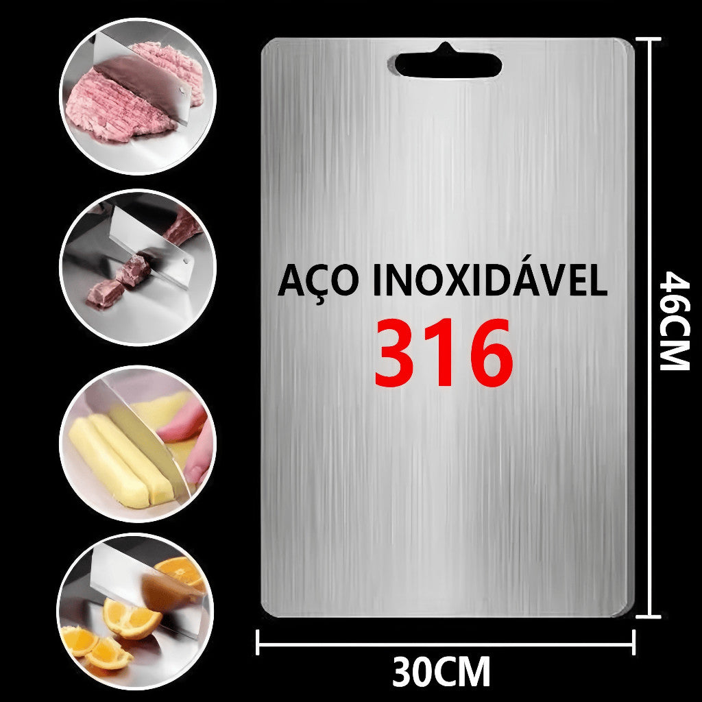 Tábua De Corte Para Cozinha Taboa Carne 30X46cm Aço Inox